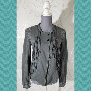 10 Feet Gray Cotton Fringed Moto Jacket Jacket